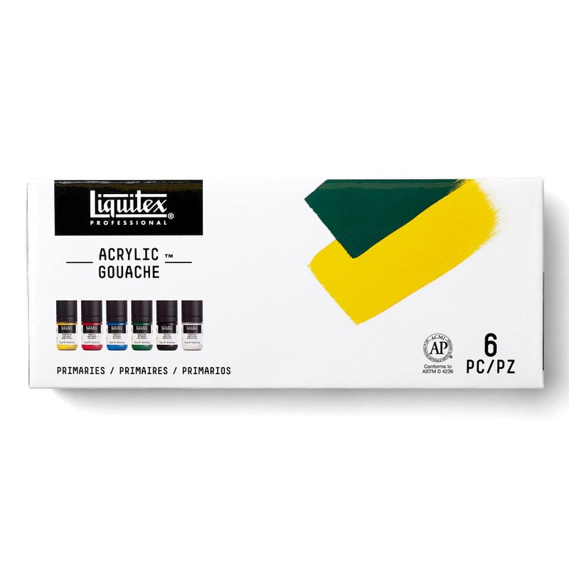 Liquitex Professional Acrylic Gouache Paint, 6 x 22ml (0.74-oz), Primaries Set - Image 1